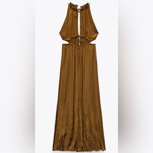 ZARA SATIN DRESS WITH CUT-OUT DETAIL OLIVE GREEN